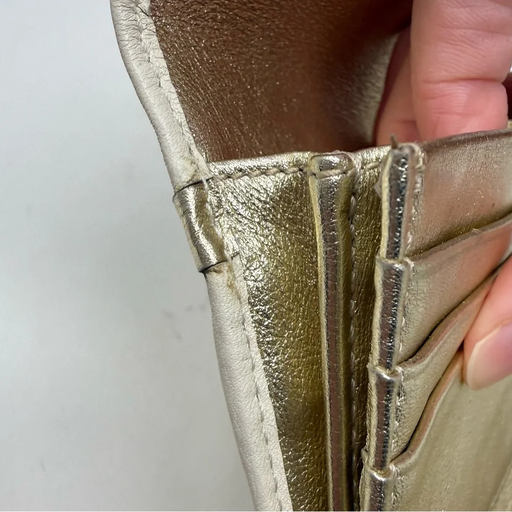 Coach Y2K Soho White with Gold Shimmer Leather Buckle Slim Envelope Wallet